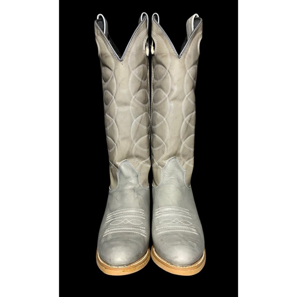 Texas Leather Boots Gray Cowboy Rodeo Riding Boots Women Size 5.5 Made In USA - Picture 2 of 8